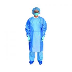 Poly-Coated Chemotherapy Gown with Neck and Waist Ties, Knit Cuffs, Flat Back, Blue, Universal BXT8200CG