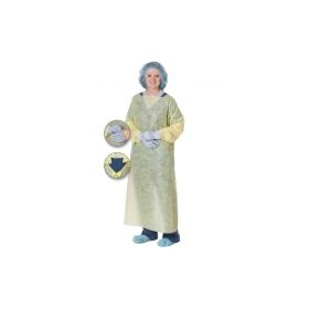 Isolation Gown with Elastic Wrist and Thumb Hook, AAMI Level 2, Yellow, Size XL, Custom Fold