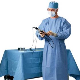 Fluid-Resistant Procedure Gown with Knit Cuffs, Blue, Size XL