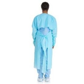 Impervious Gown with Plastic Film and Open-Back, Blue, Size XL