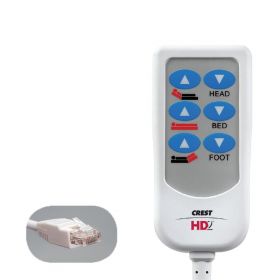 HD2 Bed Control, Joerns 8-pin RJ45 AB Plug, 6 Button, White, 8'