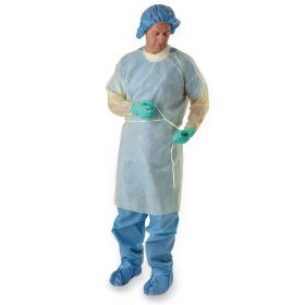 Classic Cover Light Weight Spunbond Polypropylene Isolation Gowns with Waist and Neck Ties, Yellow, Size Regular / Large