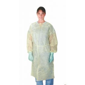 Classic Cover Light Weight Spunbond Polypropylene Isolation Gowns with Waist and Neck Ties, Yellow, Size XL