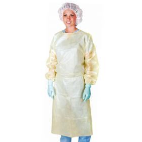Coated Polypropylene Cover Gown with Knit Cuff Wrists, Yellow, Size XL