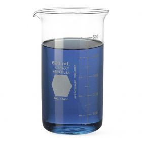Tall Berzelius Glass Beaker with Spout and Scale, 600 mL