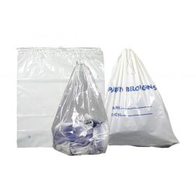 1.4 Mil Drawstring Patient Belongings Bag, Clear with Blue Print, 20" x 20"