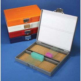 Cork-Lined Microscope Slide Box for 100 Slides, Stainless Steel Lock, Gray