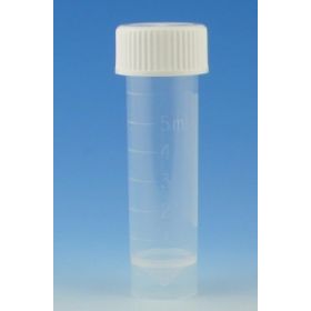Polypropylene Graduated Self-Standing Transport Tube with Conical Bottom, 5 mL, White Cap