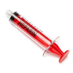 Sterile High-Pressure Pre-Labeled Heparin Syringe with Fixed Male Luer Lock Fitting, 10 mL, Red