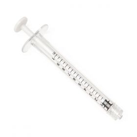 High-Pressure Polycarbonate Medication Syringe with Fixed Male Luer Lock Fitting, 1 mL, White