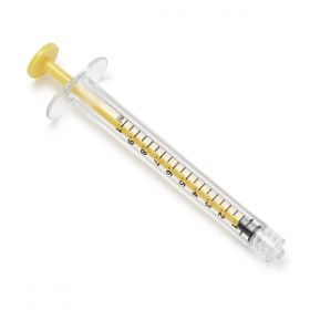 High-Pressure Polycarbonate Medication Syringe with Fixed Male Luer Lock Fitting, 1 mL, Yellow