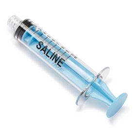 Sterile High-Pressure Pre-Labeled Saline Syringe with Fixed Male Luer Lock Fitting, 10 mL, Blue