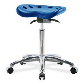 Polyurethane Tractor Stool, Medium Bench Height, Chrome Base, No Foot Ring, Casters, Blue