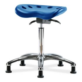Polyurethane Tractor Stool, Medium Bench Height, Chrome Base, No Foot Ring, Glides, Blue