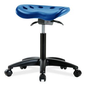 Polyurethane Tractor Stool, Medium Bench Height, Black Base, No Foot Ring, Casters, Blue