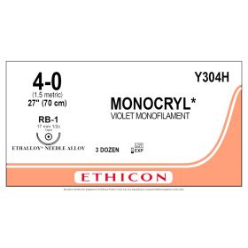 Monocryl Monofilament Suture, Violet, 27", Size 4-0