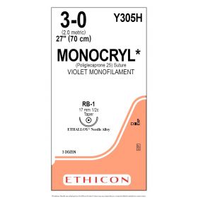Monocryl Monofilament Suture, Violet, 27", Size 3-0