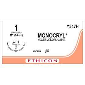 Monocryl Monofilament Suture, CT, Violet, 36", Size 1-0