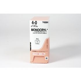 Undyed Ethicon Monocryl Monofilament Absorbable Prime Reverse Cutting 3/8C 4-0 PS-2 27" Suture