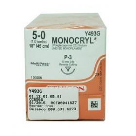Monocryl Monofilament Suture, Undyed, 36" Size 3-0