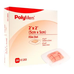 PolyMem Film Island-Style Adhesive Dressing, Square, 1" x 1" Pad, 2" x 2" Adhesive