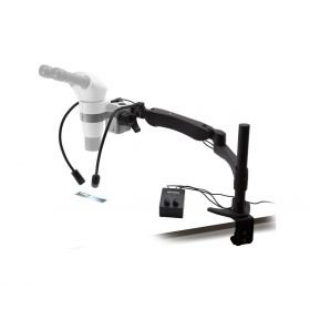 Industrial Pantograph Stand with Head Holder and Table Clamp, 2 LED Illuminator Arms
