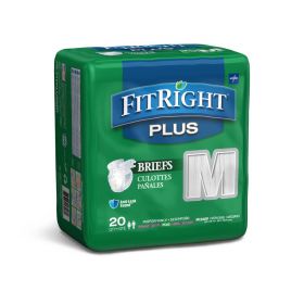 FitRight Plus Adult Incontinence Briefs, Size M, for Waist Size 32"-44"