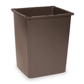 56 gal. polyethylene rectangular trash can, brown