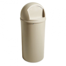 25 gal. plastic round trash can, beige