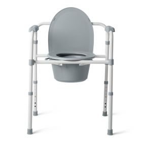 Steel 3-in-1 Folding Commode, Includes Seat with Lid, Bucket, Armrests, and Splashguard