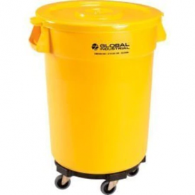 Plastic trash can with lid dolly - 32 gallon yellow