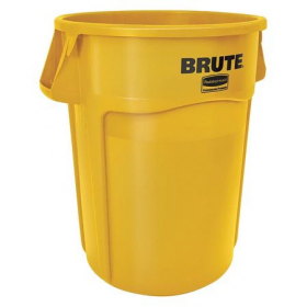 55 gal. plastic round trash can, yellow