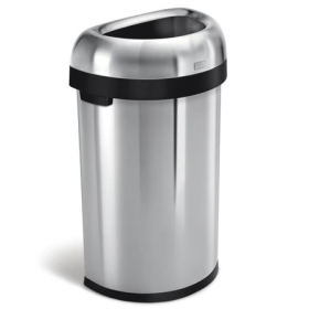 60 liter/16 gallon large semi-round open top trash can, heavy gauge brushed stainless steel