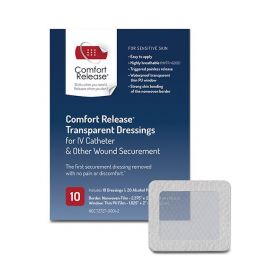 Comfort Release Adhesive Transparent Dressings, 2.375" x 2.75", with Polyurethane Film Window, 1.625" x 2", Nonwoven Film Border, 10 Dressings / Box, 20 Alcohol Prep Pads