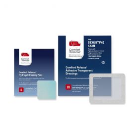 Comfort Release Pack with 5 Nonadhesive Pads (2" x 2") and 10 Adhesive Transparent Dressings (4" x 4.75"), Nonwoven Film Border, Polyurethane Film Window, 3" x 3.75", 20 Alcohol Prep Pads