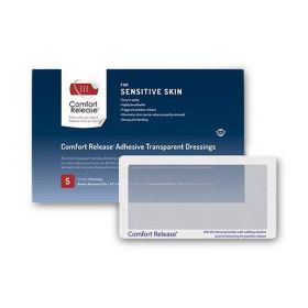 Comfort Release Adhesive Transparent Dressings, 4.5" x 8.5", with Polyurethane Film Window, 3.5" x 7.5", Nonwoven Film Border, 5 Dressings / Box, Without Alcohol Prep Pads