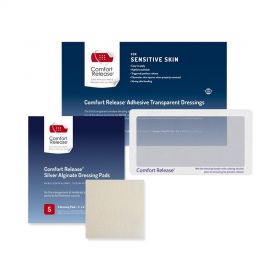 Comfort Release Dressing Pack with 5 Silver Alginate Nonadhesive Pads (4" x 4") and 10 Adhesive Transparent Dressing Pack (4.5" x 8"), Nonwoven Film and Thin Polyurethane Window (7.5" x 3.75"), Without Alcohol Pads