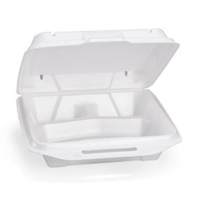 Large 3-Comparment Snap-It Foam Hinged Container, 9.25" x 9.25" x 3"