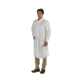 LabMates Nonwoven Lab  Coat with Knit Collar and Cuffs, 3-Pockets, White with White Trim, Size 2XL, 10/Bag, 5 Bag / Case