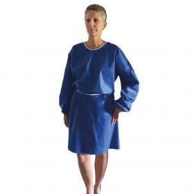 Isolation Gown with Elastic Wrists, Sewn Neck, Waist Ties, Nonwoven SMS, Blue, Size M / L, 30" x 42", 50/Case
