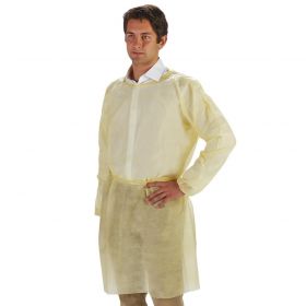 Isolation Gown with Elastic Wrists, Sewn Neck, Waist Ties, Spunbond, Yellow, Size M / L, 30" x 42", 50/Case