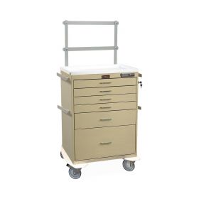 6-Drawer Steel Anesthesia Cart with 4-3", 1-6", and 1-12" Drawers, Side and Back Rails, and Electronic Pushbutton Lock