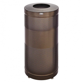 25 gal. steel round trash can, bronze
