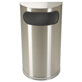 9 gal. stainless steel half-round wastebasket, silver