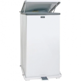 Steel step waste receptacle, 24 gallon, 15"x15"x30", white
