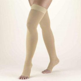 20-30 mmHg Compression Rating Open Toe Relief Thigh High Stockings, Beige, Size S Regular