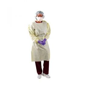 Spuncare AAMI Level 2 Full-Back Polypropylene SMS Lightweight Isolation Gown with Elastic Wrists, Yellow, Universal