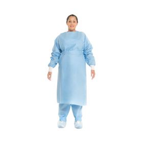 Full-Back SMS Fluid-Resistant Procedure Gown with Knit Cuffs, Blue, Size L