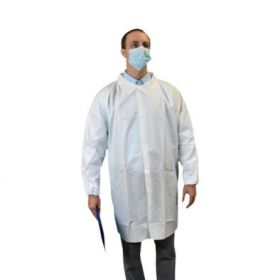 Single Collar Lab Coat with Snap Front and Elastic Wrist, No Pocket, Keyguard, Disposable, White, Size 2XL