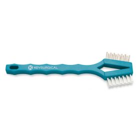 Toothbrush-Style Cleaning Brush, Nylon Bristles, Double-Headed, Stainless Steel Handle, 7"